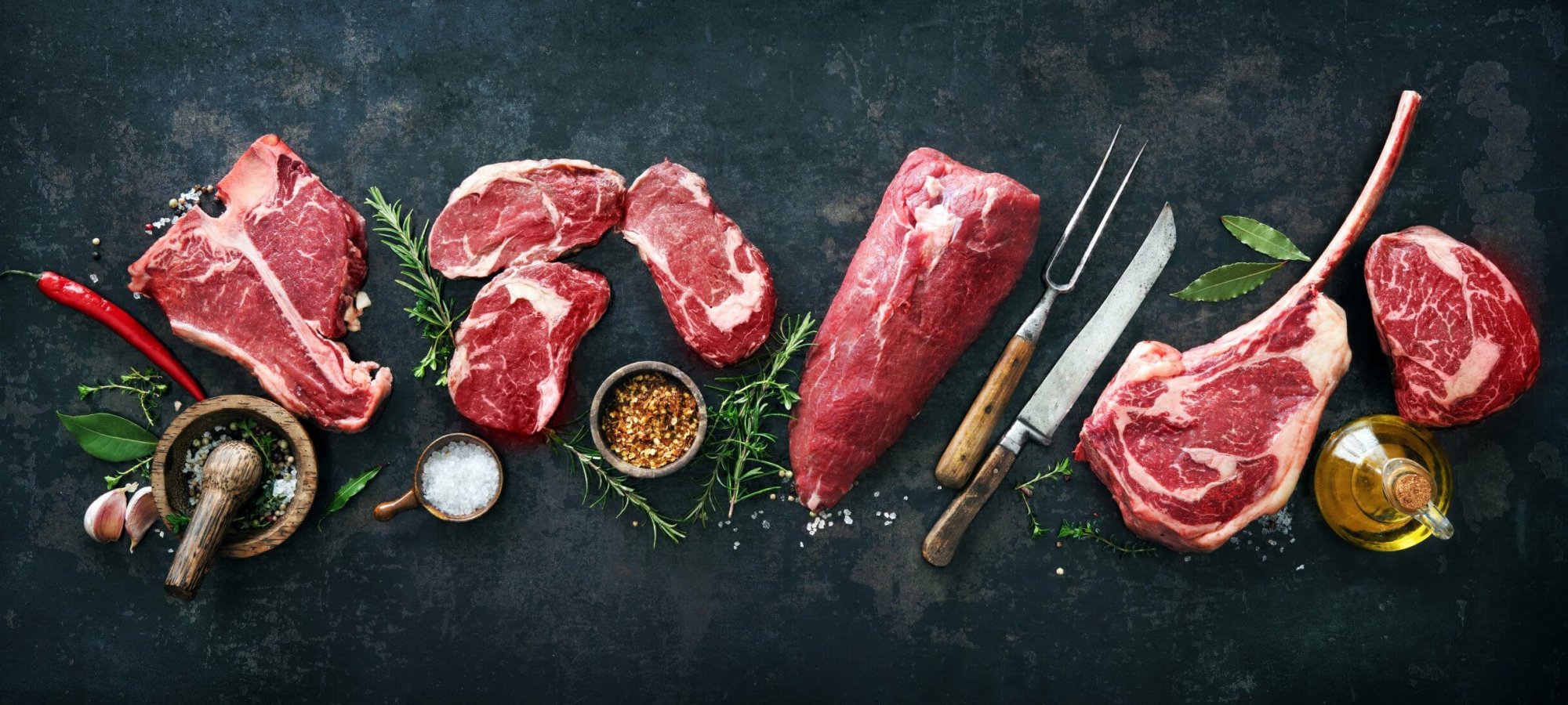 Variety,Of,Raw,Beef,Meat,Steaks,For,Grilling,With,Seasoning